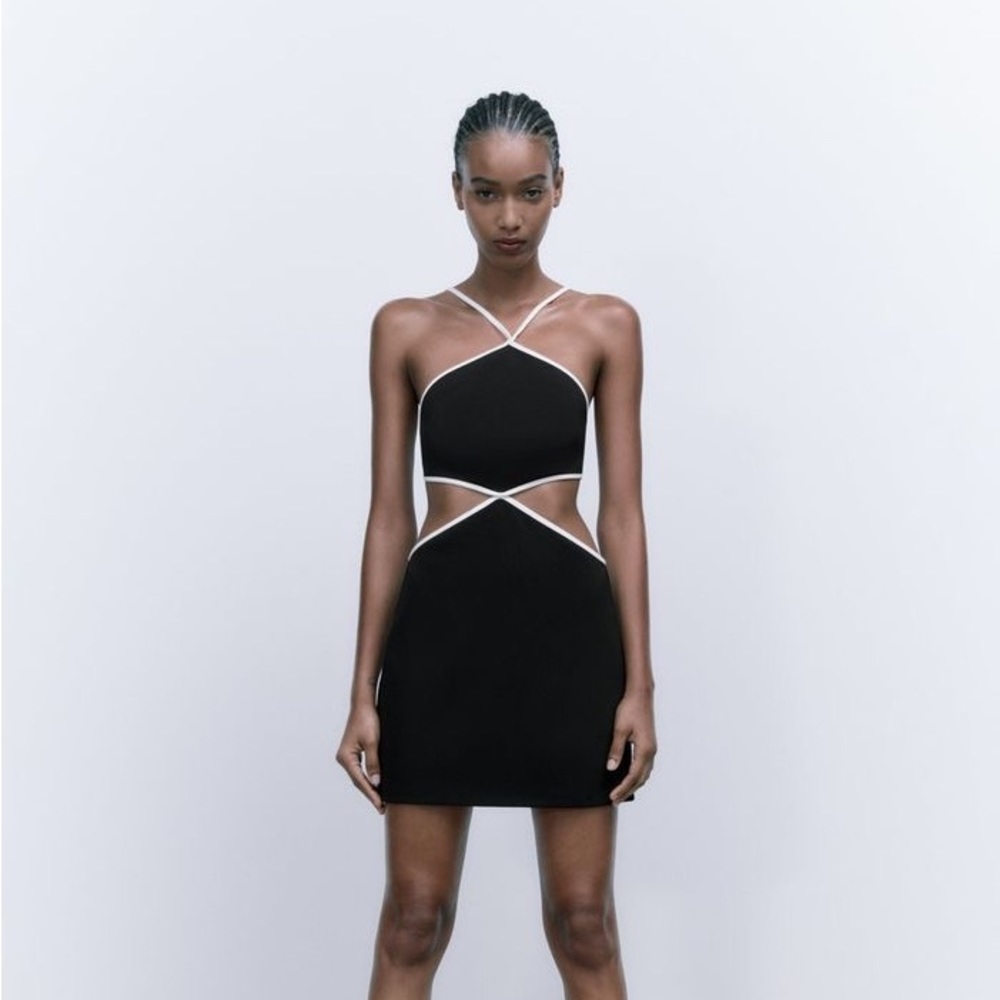 Zara cutout halter dress in black and white